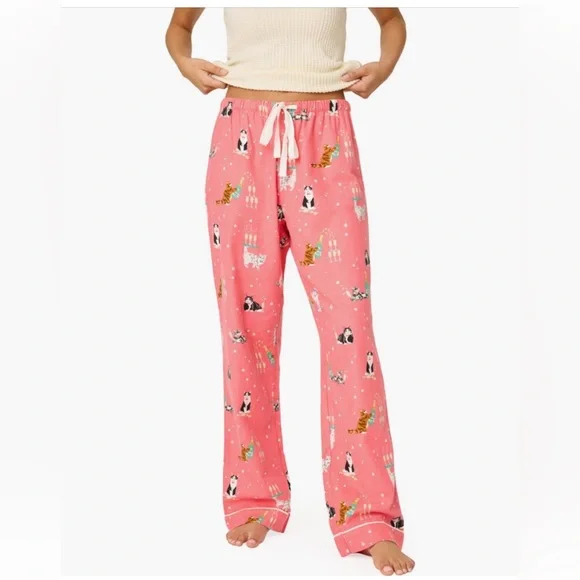 NWT PJ Salvage🥂😸”Let's Get Fizzical”😸🥂Cat Print Flannel Pants Sm - Picture 2 of 5